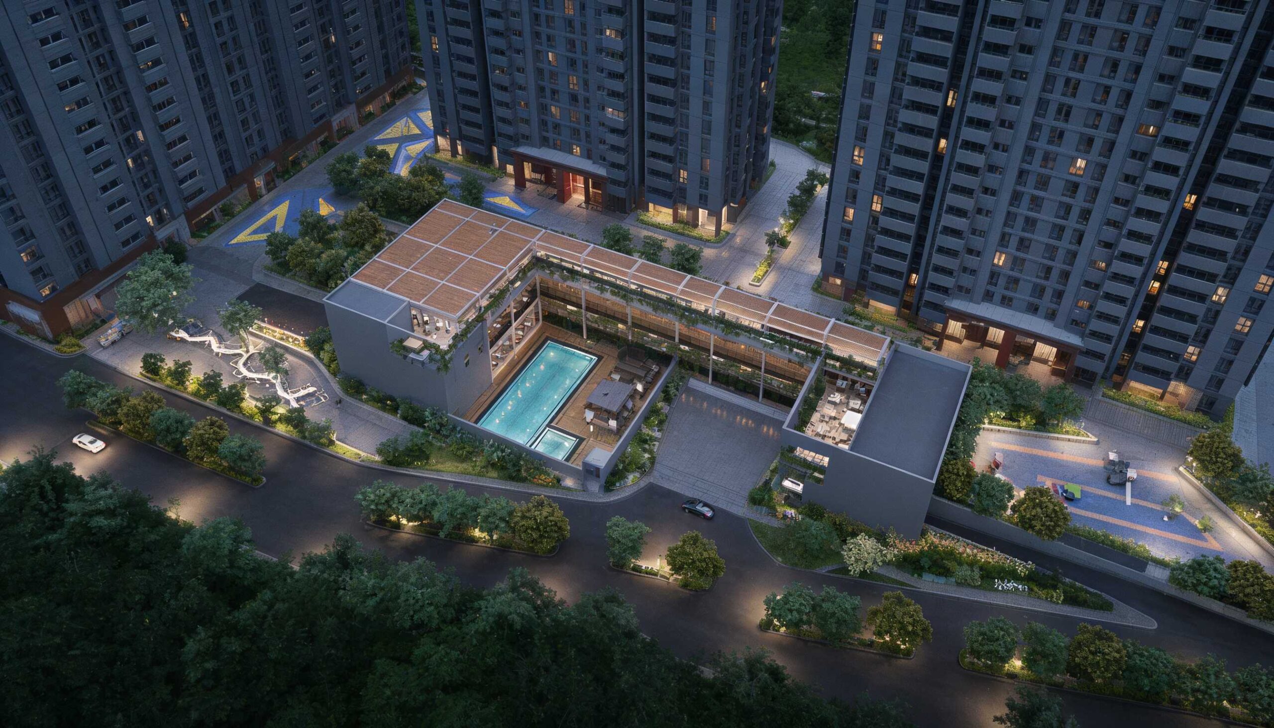 Assetz Mizumi Reserve – aerial view of towers and greens